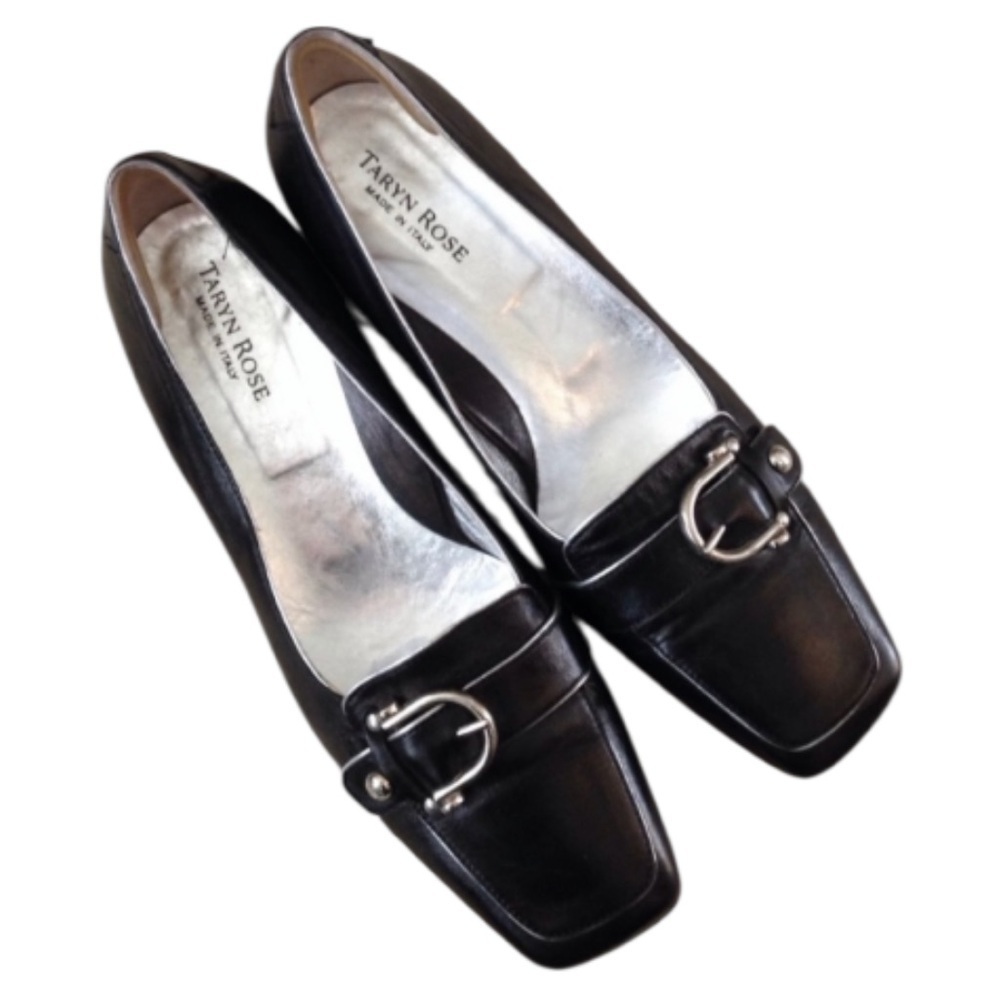 Taryn Rose Leather Loafers Black & Silver with Buckle Women’s EU Size 40